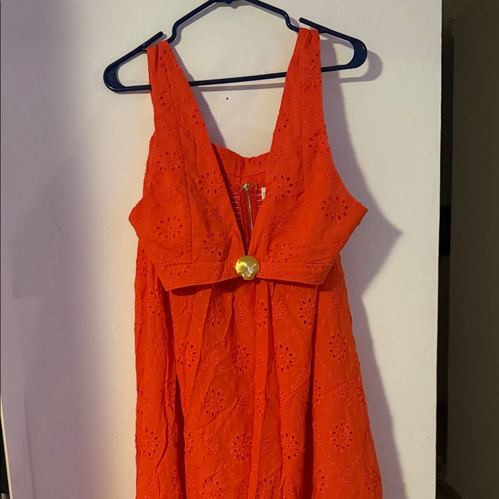 Elegant Orange Eyelet Dress